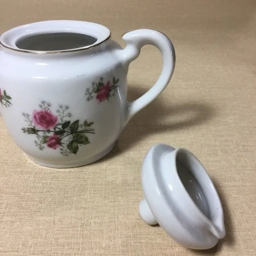 Vintage Lefton NE 4063 Hand Painted White/Pink Rose Tea Pot‎ China